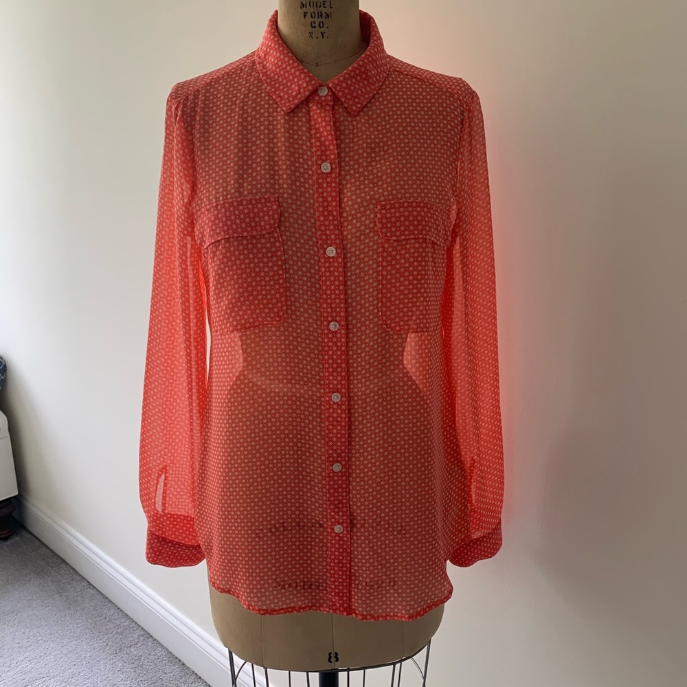 Old Navy sheer coral print long sleeve blouse